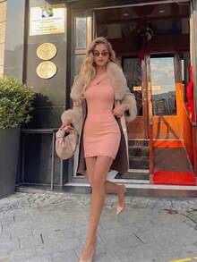 Đầm mini ôm sát eo màu hồng Jennie Growth dành cho nữ, kiểu dáng gợi cảm, hoàn hảo cho các buổi tiệc đêm mùa xuân/hè, hẹn hò, kỳ nghỉ và mặc hàng ngày. - Hồng - Xem 9