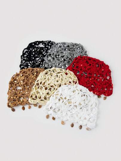 1 chiếc mũ len móc thủ công họa tiết hoa rỗng, đính ngọc bích giả, sequin, thích hợp cho phong cách boho hàng ngày dành cho nữ, thích hợp cho thời trang xuân/thu.