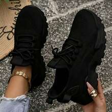 2026 Spring/Summer New Knitted Mesh Chunky Sneakers For Women, Thick Sole Casual Sports Shoes, Versatile White Sneakers, Ins Style - Black - View 5