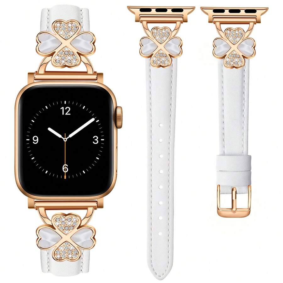 皮革錶帶，適用於 Apple 38mm/40mm/41mm/42mm/44mm/45mm/46mm/49mm - 超薄精緻、耐汗舒適 - 極簡優雅時尚 - 鑽石設計 - 相容 Apple Series 10/9 Ultra/SE/8/7/6/5/4/3/2/1 - 替換錶帶配件