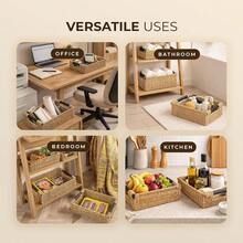 Handwoven Seagrass Storage Baskets Rectangular Wicker Style With Wooden Handles Nesting Shelf Hamper For Bathroom Bedroom Kitchen Home Office Small - Large - View 3