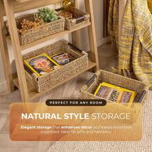 Handwoven Seagrass Storage Baskets Rectangular Wicker Style With Wooden Handles Nesting Shelf Hamper For Bathroom Bedroom Kitchen Home Office Small - Large - View 8
