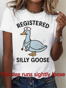 Presentamos la colección de verano Silly Goose Grunge, perfecta tanto para la primavera como para el verano. Esta camiseta de manga corta de cuello redondo de las mujeres de moda está diseñada para la comodidad y el uso informal - Blanco - Ver 2