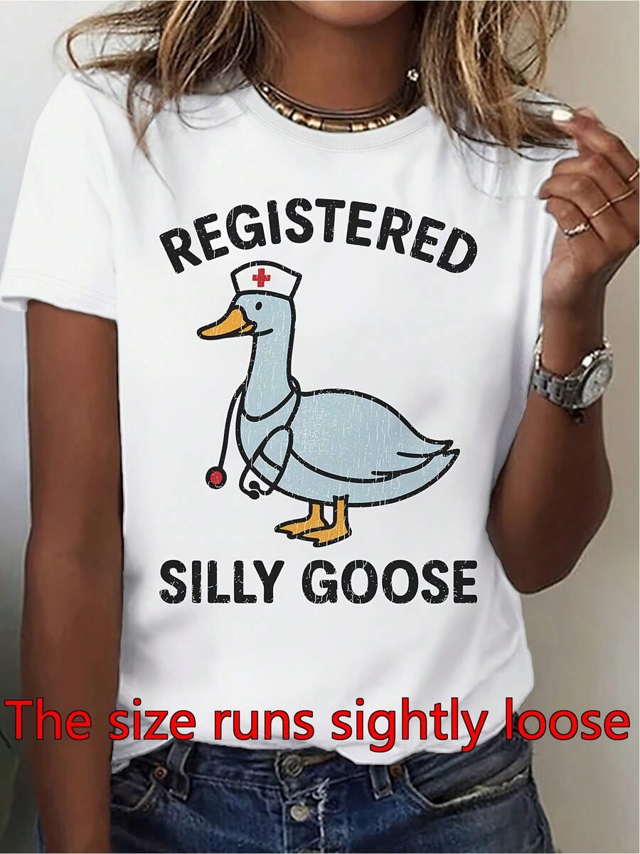 Presentamos la colección de verano Silly Goose Grunge, perfecta tanto para la primavera como para el verano. Esta camiseta de manga corta de cuello redondo de las mujeres de moda está diseñada para la comodidad y el uso informal