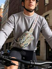 Fashionable Chest Bag For Men, Spring/Summer New Waist Bag, Versatile Small Square Bag, Unique Floral Design Shoulder Bag, Minimalist Chest Bag For Men, City Bag - Blue - View 8