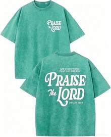 100% Cotton Christian Jesus Shirts For Men Religious Praise The Lord Bible Verse Shirt Oversized Graphic Tees Acid Wash Tshirt- Unisex Women's & Men - 綠湖 - 查看 1