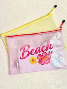 A4 Size Fashionable Waterproof PVC Beach Bag With "Beach" Letter Pattern, Transparent Cosmetic Bag, Toiletry Bag, Nylon Zipper - Suitable For Swimming, Diving, Summer Vacation, Lightweight, Beach Essential, Travel/Back To School Essential, Vacation Companion - Multicolor - View 6