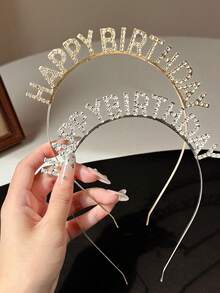 1pc Rhinestone Letter Decor Party Headband, Gold Happy Birthday Crown, Silver Shiny Headband, Birthday Girl Headband, Crown Headband Accessory, Girls Princess Crown Rhinestone Decor, Suitable For Party Decoration, Anniversary, Celebration, Christmas - Multicolor - View 10