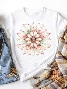 Top de manga corta casual unisex | Camiseta de algodón de impresión plana 2D de moda | Ajuste cómodo para viajes al aire libre | Primavera verano esencial | Idea de traje de coincidencia de hermana | S-3XL, plano 2D - Blanco - Ver 2