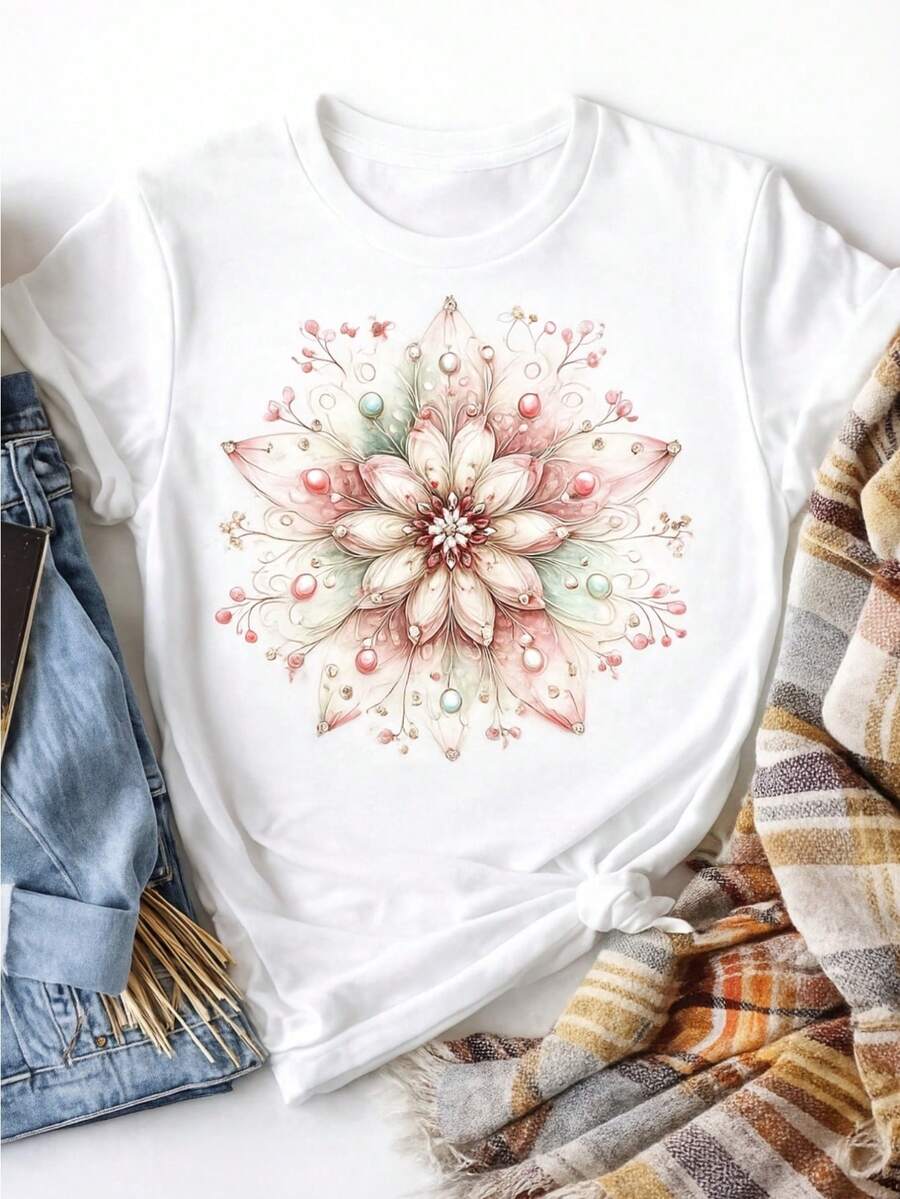 Top de manga corta casual unisex | Camiseta de algodón de impresión plana 2D de moda | Ajuste cómodo para viajes al aire libre | Primavera verano esencial | Idea de traje de coincidencia de hermana | S-3XL, plano 2D