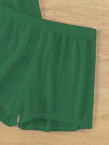 Basics Set de 2 piezas de kimono de unicolor de manga corta y shorts para mujer para vacaciones - Verde - Ver 6
