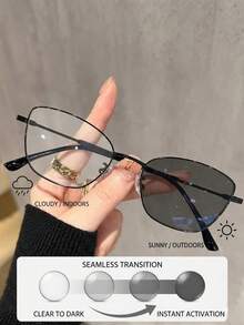 1件復古精緻Y2K貓眼女款非處方電腦眼鏡，PC鏡片，抗疲勞，金屬框架，裝飾休閒眼鏡 - 黑色 - 查看 14
