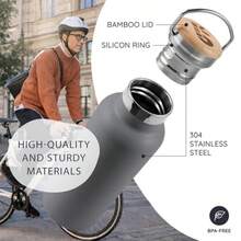 Bambaw Vacuum insulated Water Bottle 12 oz Botella de agua térmica Gris con asa, Botella de agua de acero inoxidable, Sin popote - Gris tormentoso - Ver 3