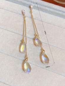 1pair Rhinestone Detail Water Drop Earrings - 1對 - 查看 3