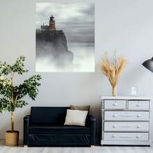 1 pieza de arte de pared sin marco de faro - 12x18 pulgadas de alta calidad, lienzo, escena serena de faro de montaña con cielo brumoso y acantilados rocosos, textura detallada, perfecto para sala de estar, dormitorio, oficina o decoración de café, decoración de hogar costero - Enmarcado - Ver 5