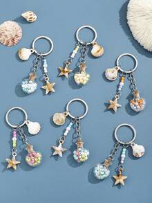 1pc DIY Glow-In-The-Dark Colorful Beaded Heart Shaped Wish Bottle Keychain, Shell, Star, Wish Bottle Keyring, Creative Gift For Lover, Friend, Girlfriend, Holiday, Festival, Mobile Phone, Car Accessories, Party Favor - Multicolor - View 2