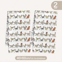 MEMNUN 2 chiếc khăn bếp in hình gà hoạt hình dễ thương, kích thước 15.75*23.62in (40*60cm), khăn lau tay và khăn lau bát đĩa siêu mềm làm từ sợi microfiber, thiết kế hình gà nông trại, quà tặng cho nhà bếp, nhà hàng, phù hợp cho mọi mùa. - Nhiều màu - Xem 2