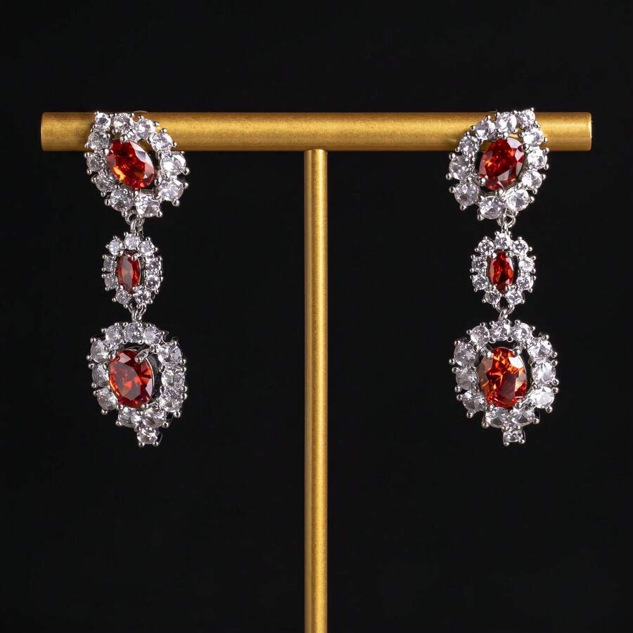 Elegant & Fashionable Bridal Wedding Earrings With Sparkling Stone Pendant - Earring - View 1