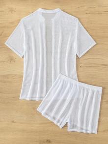 Basics Set de 2 piezas de kimono de unicolor de manga corta y shorts para mujer para vacaciones - Blanco - Ver 4