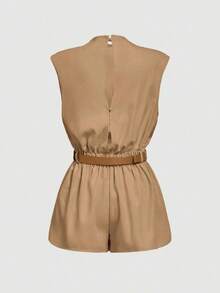 MOD Mono de cuello alto con bolsillo y cinturón de un solo color - Camel - Ver 2