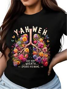 Camiseta de talla grande para mujer, tallas 0XL-5XL, camiseta de fe cristiana con la frase "Jehová, nuestro aliento dice su nombre" - Letras hebreas de la Biblia y árbol de la vida con diseño de pulmón, camiseta unisex 100% algodón puro, suave y transpirable, tallas, adecuada para iglesia, gimnasio, actividades al aire libre - Regalo inspirado en Jesús, camiseta divertida, camiseta divertida para mujer, camiseta sobre salud mental, salud mental, camiseta amable para mujer, camiseta divertida, camiseta graciosa, camiseta divertida. - Negro - Ver 8