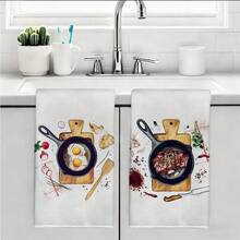 MEMNUN 2入廚房主題食物與廚具插圖印花廚房巾 15.75*23.62in(40*60cm) 鑄鐵平底鍋煎蛋與牛排設計 超細纖維現代柔軟吸水抹布、手巾、居家裝飾、廚房裝飾 烹飪烘焙手巾 給美食愛好者與廚師的小禮物 廚房配件 可機洗 清潔日用品 適合餐廳廚房居家裝飾與禮品 全季節適用 - 彩色 - 查看 10