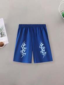 Conjunto de 2 peças: camiseta de manga curta com gola redonda e estampa minimalista e shorts casuais. Look de verão confortável e simples. - Baby Azul - Ver 6