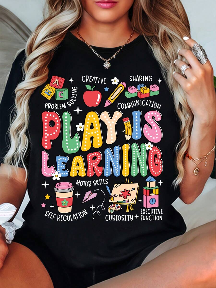 Teacher T-Shirt with a Vibrant Educational Design - Comfortable Summer Top, Easy to Wash, Crew Neck Style, Perfect Gift for Teacher'S Day, Casual Attire, Flexible Material