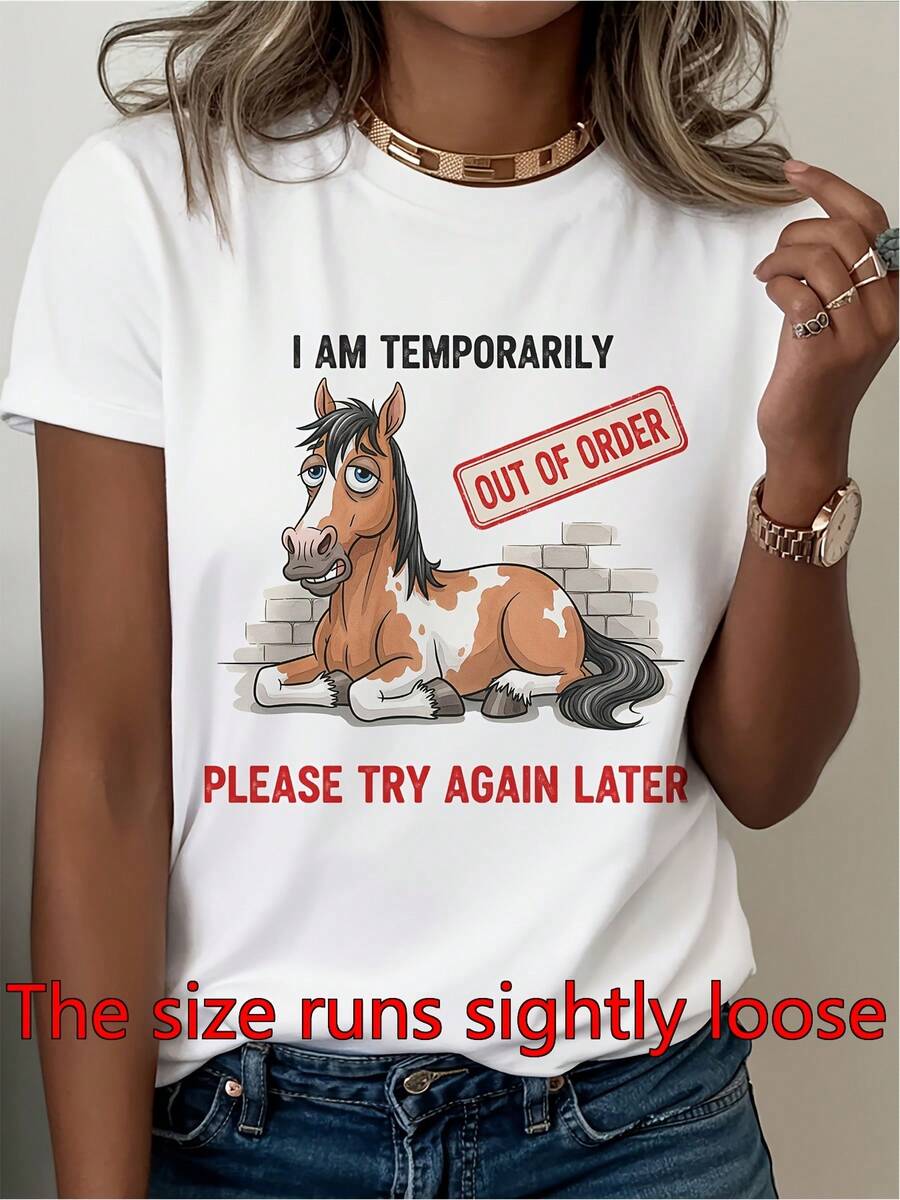 Camiseta divertida sarcástica de las mujeres SOY TEMPORARIAMENTE por favor intente de nuevo más tarde - camiseta blanca con texto rojo, traje diario casual esencial para primavera verano otoño - regalo lavable en máquina para Tech Err