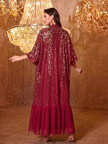 Đầm dạ hội thanh lịch ôm dáng, cổ chữ V, tay thẳng, chất liệu chiffon, dây mảnh dành cho nữ của SUPGIR. - Màu Đỏ Sâu - Xem 2