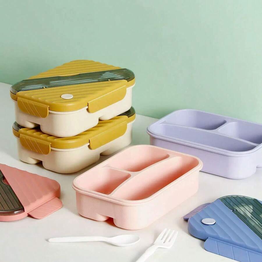 1 pieza Fiambrera portátil con tapa, utensilios integrados de cuchara y tenedor, caja bento aislada a prueba de fugas de 3 compartimentos, recipiente para ensaladas, apto para lavavajillas/microondas, adecuado para picnic al aire libre, escuela, oficina, trabajo, uso doméstico, fiambrera para mujeres, recipiente para preparación de comidas, regalo para mujeres