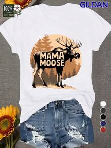 Mama alce manchado silueta pura mujer camiseta confort ajuste - Blanco - Ver 2