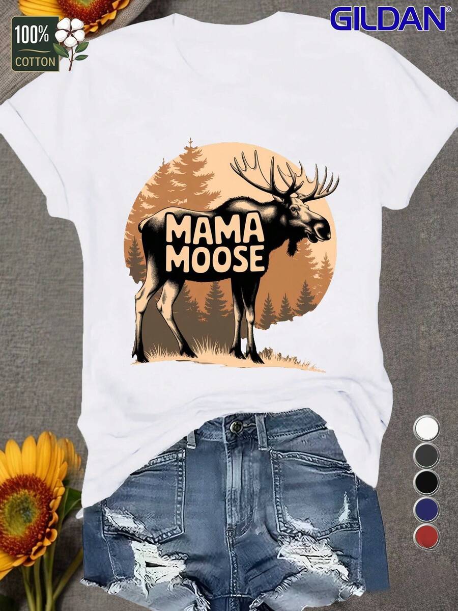 Mama alce manchado silueta pura mujer camiseta confort ajuste