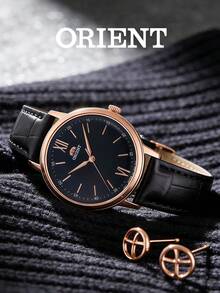 Orient Women's Quartz Slim Watch Rose Gold Case Black Dial Leather Band Luxury Minimalist Roman Numeral Analog Wristwatch Sophisticated Timepiece for Cocktail Party Music Festival Night Out Premium Gift for Friend Valentine's Day Christmas - 黑色 - 查看 4
