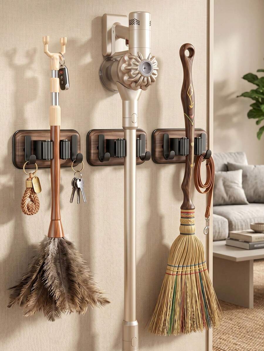 Mop And Broom Holder - Wall-Mounted Kitchen, Bathroom, Garden Storage Clip - Durable Cleaning Accessory Storage Rack, Practical Hook, Storage Racks,Bathroom Rack, Practical Home Storage Hook, Multi-Functional Hook, Utility Hooks - Multicolor - View 1