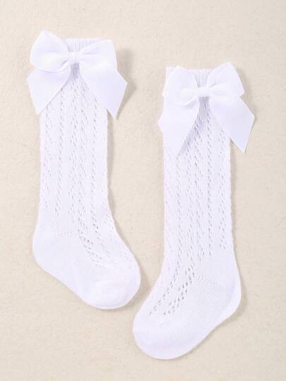1 Pair White Bow Knee High Socks, Essential For Girls & Babies In Summer, Newborn & Toddler Knee Socks