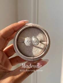 MADEONE 1 chiếc nhẫn bạc 925 cao cấp, hình bầu dục, đính đá Cubic Zirconia, kiểu dáng cổ điển thanh lịch, thích hợp làm quà tặng đính hôn/lễ hội. - Nhẫn hình giọt nước hình bầu dục - Xem 4