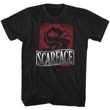 Scar Face S Is For Scar Face Svart T-shirt för vuxna, filminspirerad T-shirt, 100% bomull, bekväm kortärmad tröja, ikonisk Tony Montana-grafik, avslappnad streetwear med rund hals, stilren och trendig, allsidig herrtopp. - Svart - Visa 1