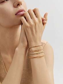 4pcs CCB Rice Bead Bracelet, Minimalist Fashion Personalized Beach Style Accessories For Women (Mixed Rice Beads, Unspecified) - Khaki - View 2