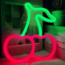 1pc Cherry Neon Sign, 8.07x7.28in/20.5x18.5cm Cherry Neon Light, Fruit Decorative Art Cherry Neon Light Wall Decor, LED Sign For Bedroom, USB Or Battery Powered LED Illuminated Sign For Christmas, Birthday, Wedding Party, Home Decor, Furniture - Multicolor - View 4