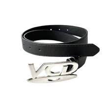 Unisex Retro VCD Buckle 105cm PU Leather Belt, Multifunctional Black & White Decorative Belt, Gift For Jeans - CVD-white - View 2