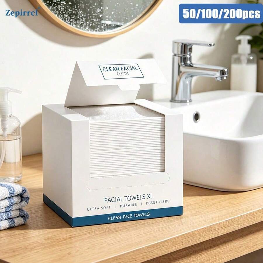 Khăn lau mặt 3 lớp dày dặn, 50/100/200 miếng/hộp, thân thiện với da, không rụng lông, thích hợp cho việc làm sạch và chăm sóc da hàng ngày, kích thước 26*30cm. - Xem 1