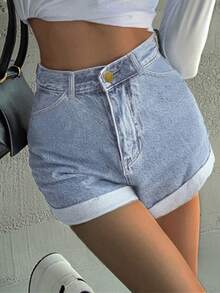 Summer Casual Vintage Washed Denim Shorts - Light Wash - View 4