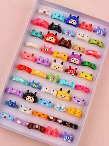 Set de 10 piezas de anillos con elementos de dibujos animados multicolor, elegantes y lindos de estilos mixtos, adecuados para fiestas, bodas, uso diario, regalo de joyería de moda, surtido aleatorio - animal - View 10