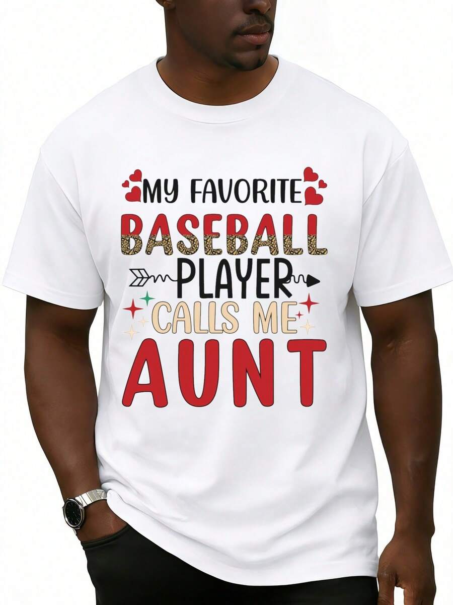 Camisetas de cuello de la tripulación de la tía de béisbol favorita Hombres blanco 2026 Top cómodo suelto y de moda camiseta Diseños únicos, impresiones de verano traje casual, perfecto para la oficina, fechas y salidas tela cómoda