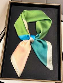1 Piece 70cm Color Block Satin Square Scarf, Minimalist Geometric Neck & Head Bandana, Multi-Use Fashion Accessory For Women,Travel Essential,Holiday - Multicolor - View 11