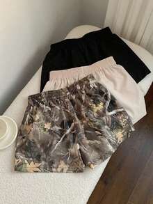 3-Piece Set Of Women's Solid Color And Patterned Shorts - Multicolor 14 - View 2