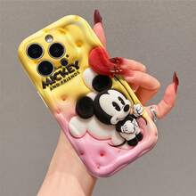 Disney Mickey Mouse Phone Case, Adorable Classic Mickey Holding A Red Balloon, Fuzzy Plush-Style Texture, "MICKEY AND FRIENDS" Lettering On Yellow-To-Pink Gradient Wavy Background, Protective Phone Cover For IPhone 17, 16, 15, 14, 13, 12, 11 Pro Models, Ideal Gift For Birthdays, Holidays, Family, Friends And All Special Occasions - trắng - Xem 3