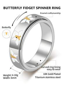 Butterfly Ring For Women, 18K Gold Plated Stainless Steel Rotating Anxiety Relief Jewelry - Butterfly - View 12