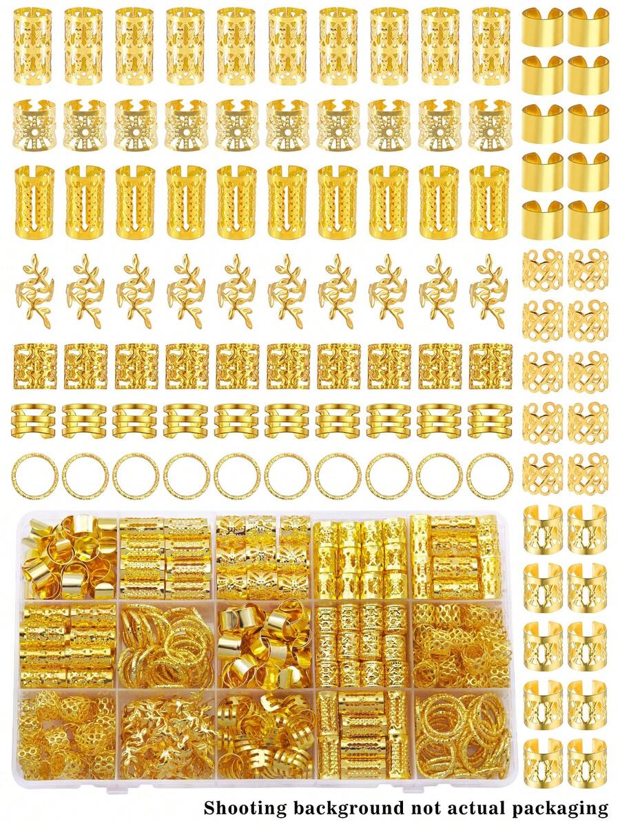100件合金髮夾髮環髮珠 編髮裝飾 可調節金屬髮珠 髮飾配件 - 金色 - 查看 1